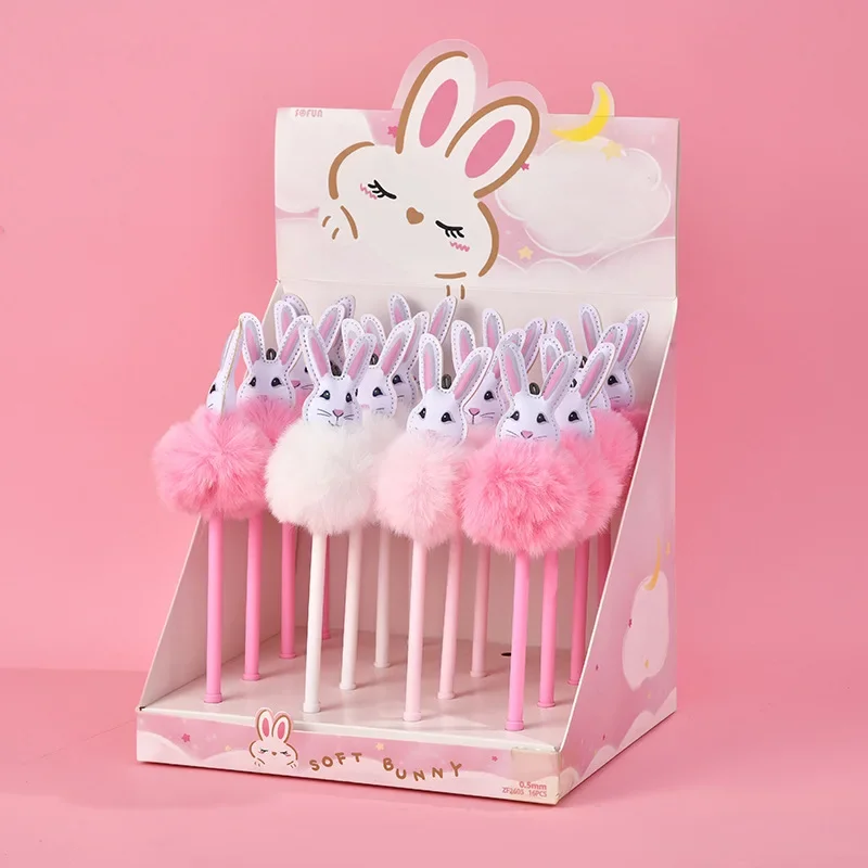 

16 шт., шарик для волос с большими ушками кролика, ручка-роллер, креативная декомпрессия, студенческие письменные офисные фирменные канцелярские принадлежности