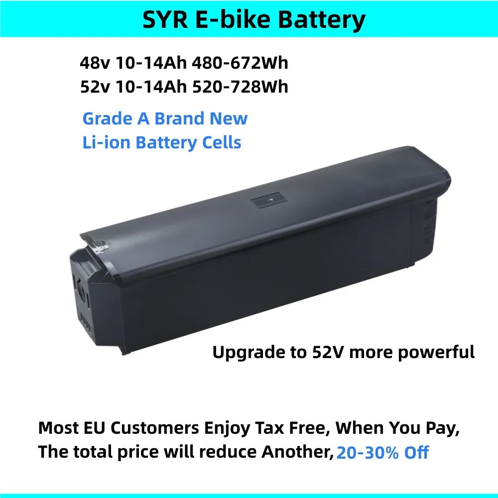 

SYR Type E-bike Battery 48V 10Ah 10.4Ah 12.8Ah 14Ah 15Ah for Shengmilo MX03 48v 500w Hidden Ebike Battery long 355mm type