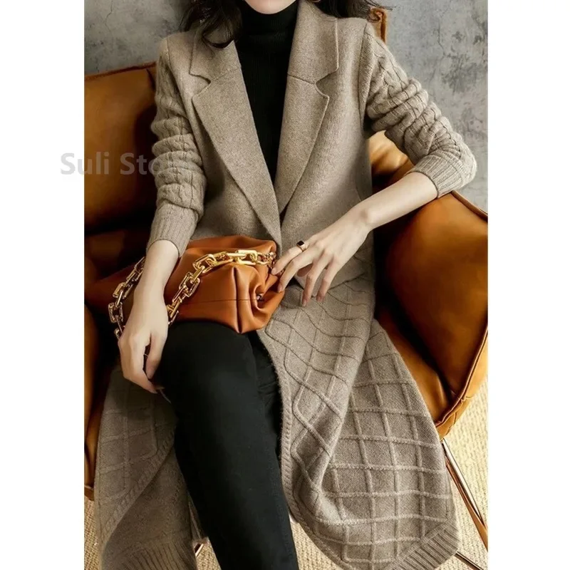 European Long Cashmere Cardigan Female Autumn and Winter New Over-the-knee Slimming Thickened Wool Coat Knitted Sweater