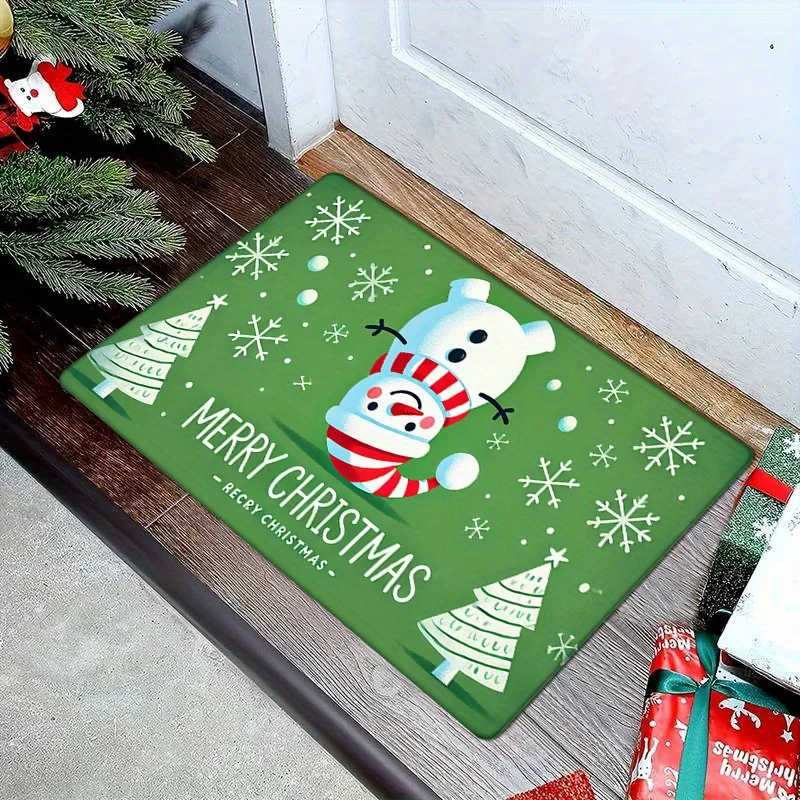 

Flannel Thickness Mat - 1pc Door Mat, Winter Christmas Snowman Skid Resistant Mat, Comfortable Floor Mat, Merry Christm