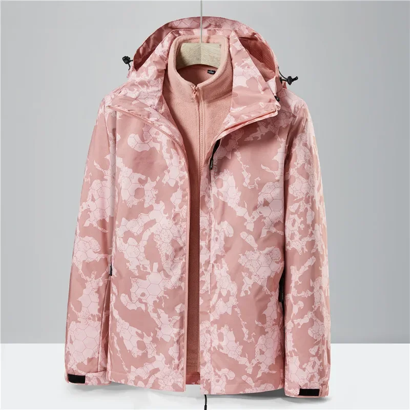 Autumn Winter Warm His-and-hers Camouflage Color Jacket Women's Men' 3-in-1 Oversize Outdoor Coats Windbreaker Travel Waterproof