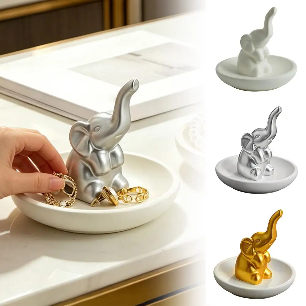 Cute Elephant Jewelry Holder Jewelry Storage Tray with Upturned Nose Elephant Design Compact Waterproof Organizer for Rings