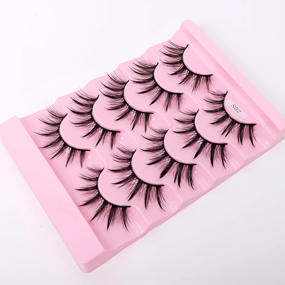 Neue 5/10 Paar Natürliche Wet False Eyelashes für den täglichen Gebrauch, scharfe, dicke, künstliche, gekreuzte Make-up-Wimpern – Detail 9