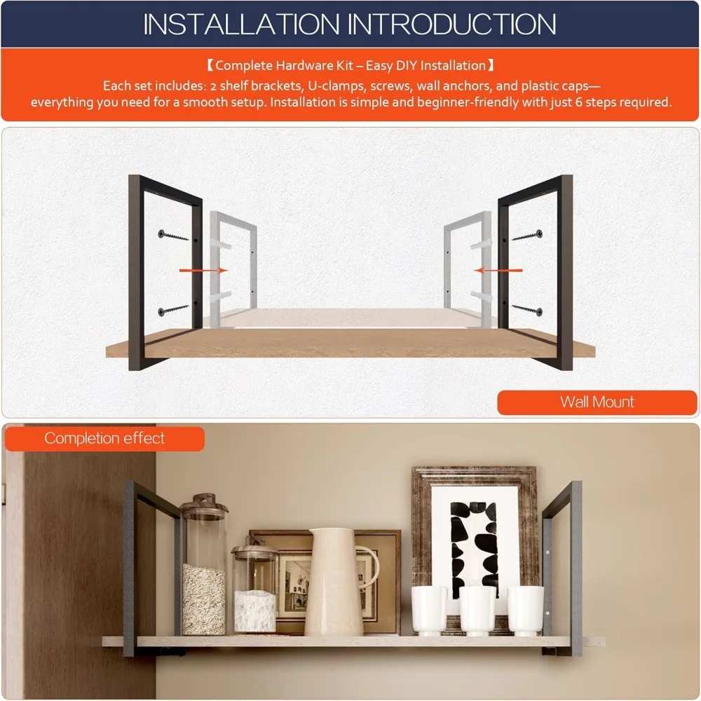 Staffa per mensola quadrata a 2 livelli in acciaio al carbonio verniciato a polvere nera, altezza 26-3/8, soluzione per scaffalature per montaggio a parete o a soffitto