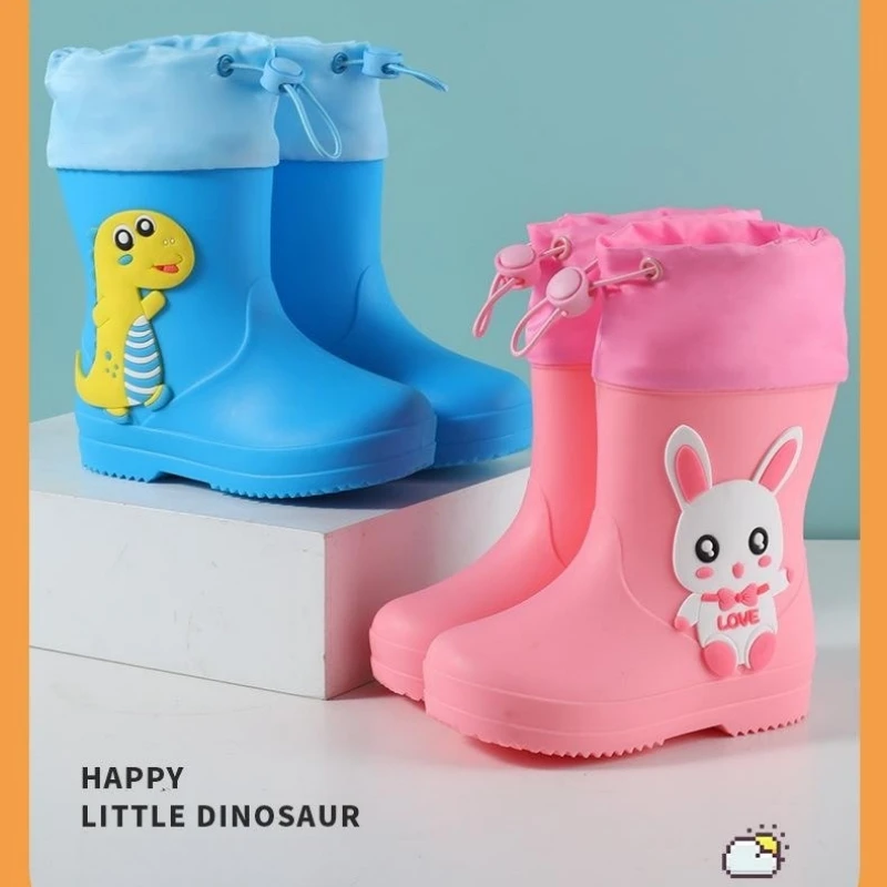 Children\'s Cartoon Rain Boots Kids Rainy Day Garden Shoes Dinosaurs Rabbits Horses Waterproof and Anti Slip Children\'s Shoes