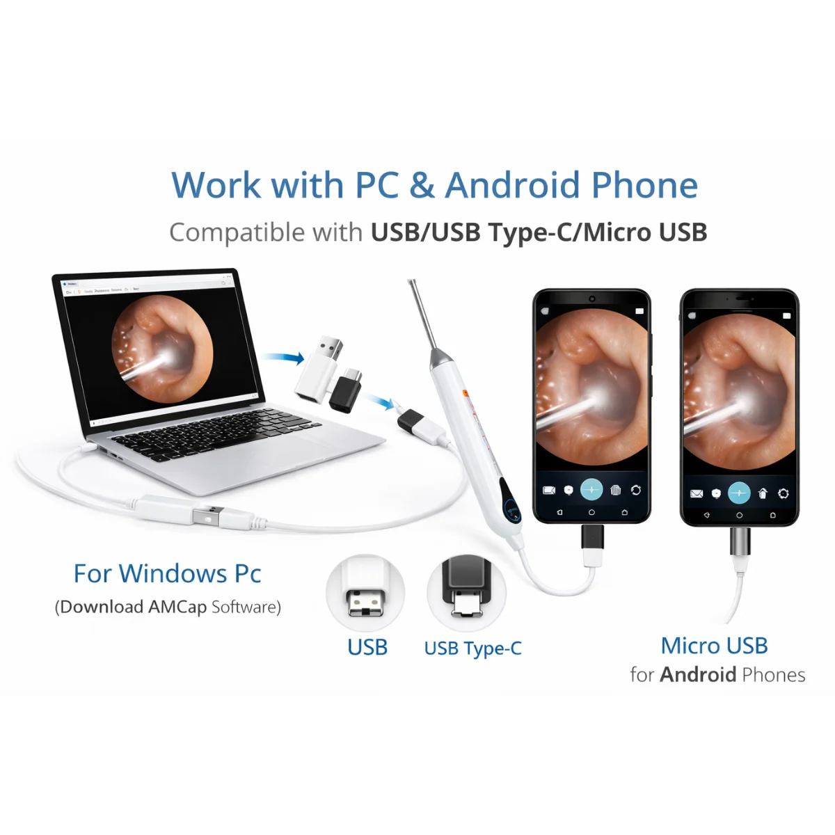 3.2mm Ear Endoscope Camera USB Otoscope Visual Ear Cleaner for Android PC Type-C Micro USB Ear Wax Removal Tool HD Camera image 5