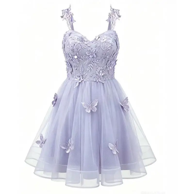 Green Short Dress With Thin Shoulder Strap And Butterfly V-neck Sticker Birthday Party Cocktail Party Evening Dress Customized