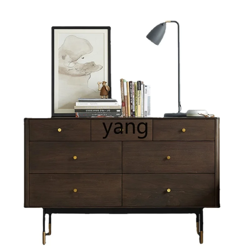 Yjq Walnut Color 7-Drawer Cabinet Mild Luxury Retro Solid Wood Bedroom Storage Cabinet Middle Ancient