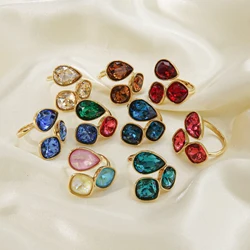 CARLIDANA Simple Multi-Color Fashion Jewelry Open Rings 18K Gold Plated Stainless Steel Crystal Ring For Women Jewelry