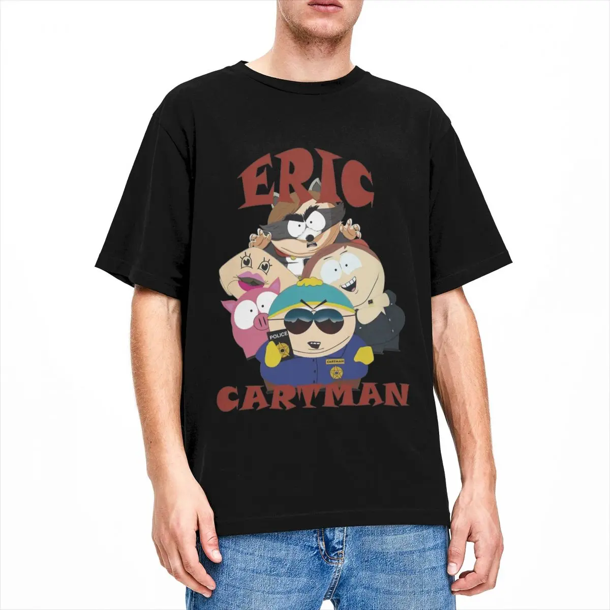 Camiseta de manga curta masculina, camiseta de algodão casual, tops com gola O, desenhos animados Ralph, South Park, ideia do presente