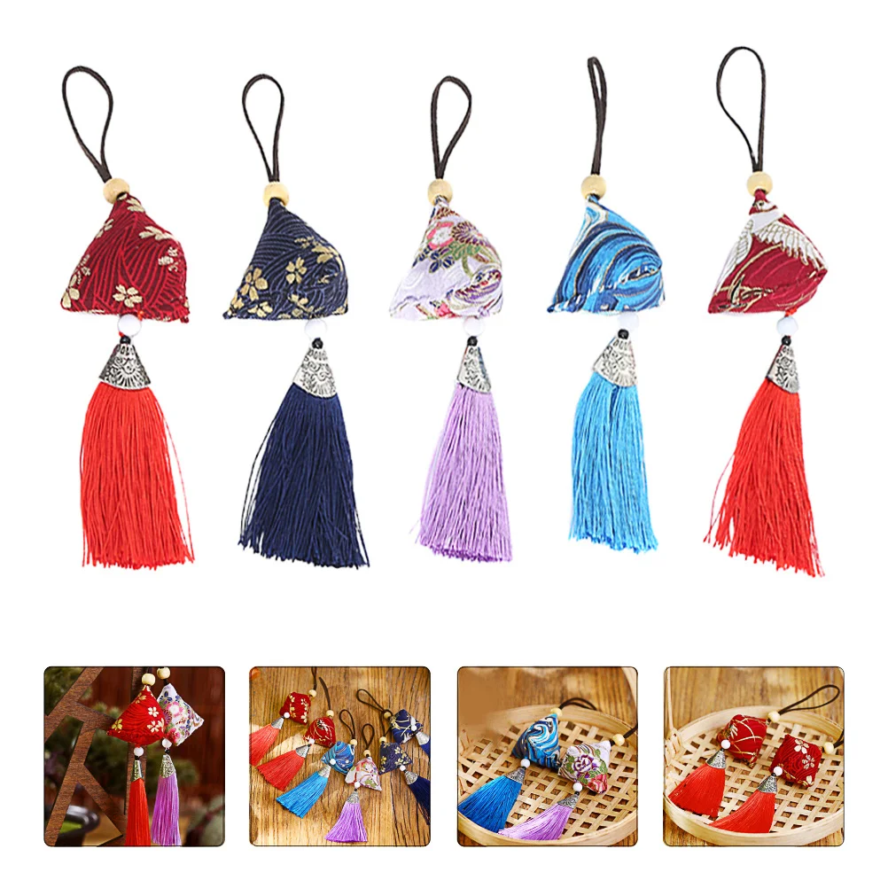 

5Pcs Aromatic Sachet Bags Premium Silk Material Gold Stamped Design Tassel Pendant Pure Handcrafted Blessing Decor for Closet