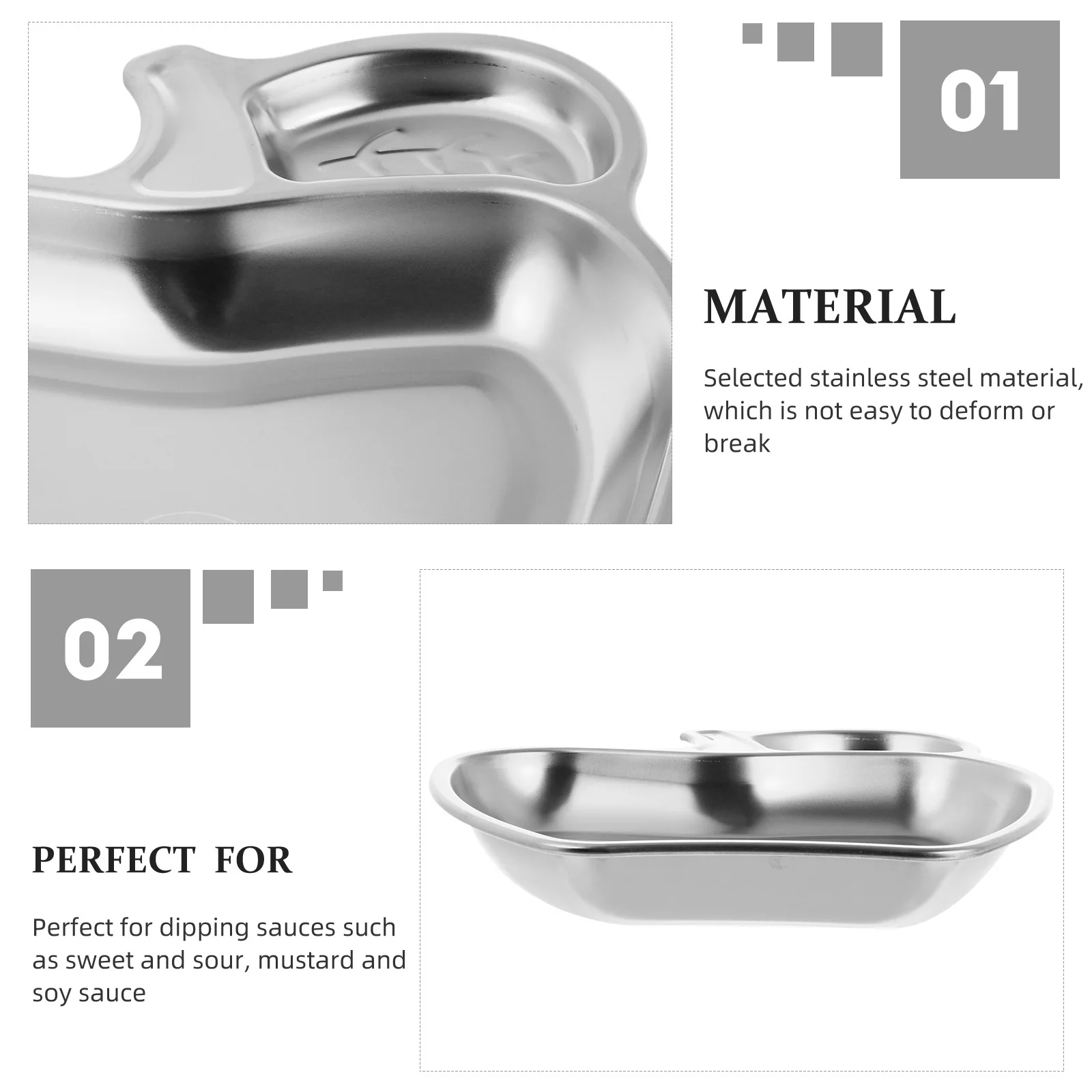 

Stainless Steel Apple Shape Snack Plate Double Compartment Dish for Kitchen Restaurant Outdoor Party Serving Appetizer