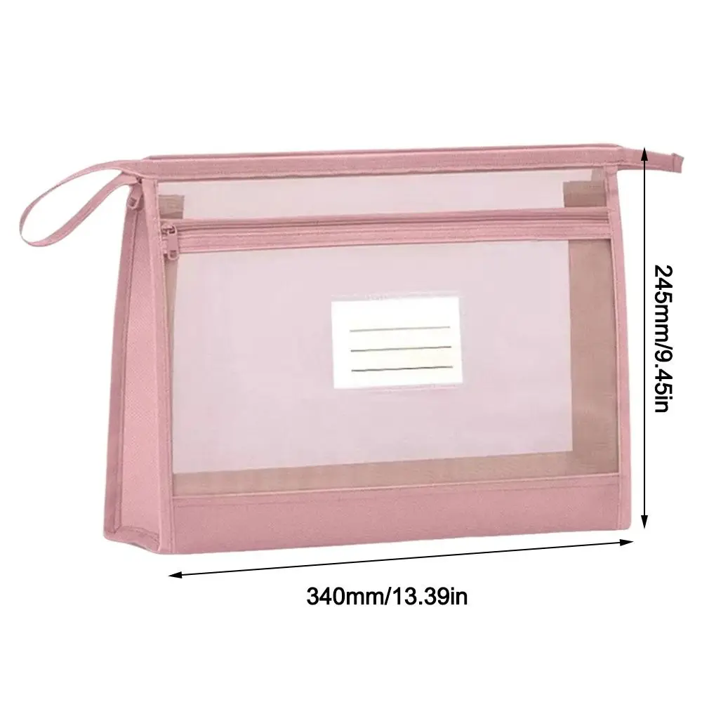 Nuevo Bolsa de archivo de malla transparente, bolsa de almacenamiento de papel de prueba gruesa de gran capacidad, bolso de mano de doble capa con cremallera