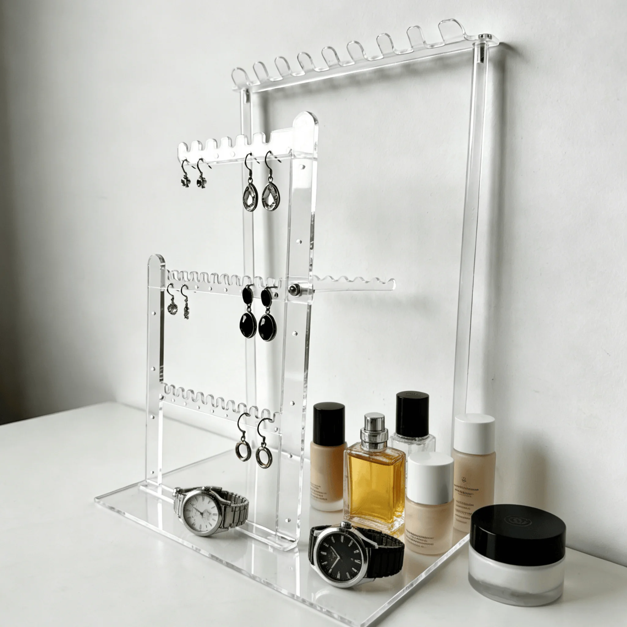 

Набор прозрачных акриловых подставок для украшений: для браслетов, ожерелий, серег и часов, а также инструменты для организации пространства.