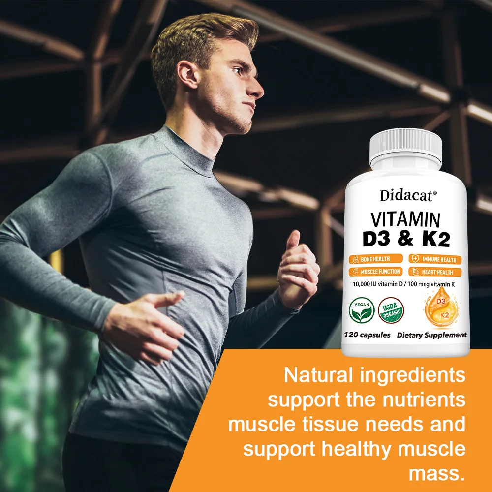 مكمل فيتامين د3 و ك2 - دعم المناعة، صحة العظام والقلب، فيتامين د 10,000 وحدة دولية مع MK-7 (فيتامين ك2)، 120 كبسولة