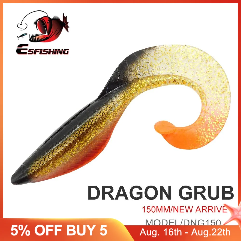 

ESFISHING NEW 2023 Big Soft Baits Dragon Grub 150mm Silicone Single Tail Pike Pesca Isca Artificial Fishing Lures Tackle