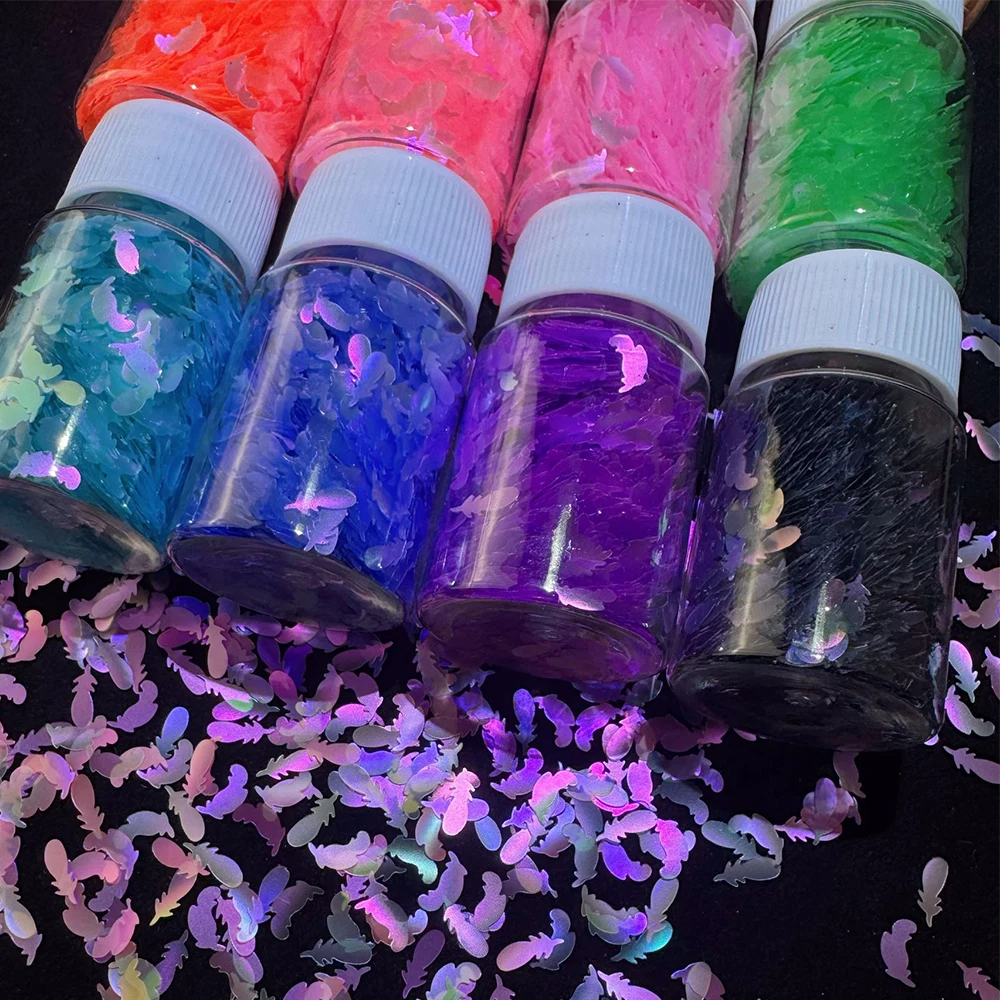PrettyG 1 Box Color Iridescent Matte Feather Nail Sequins Glitter Moonlight Feathers For DIY Nail Art Decorations Accessories