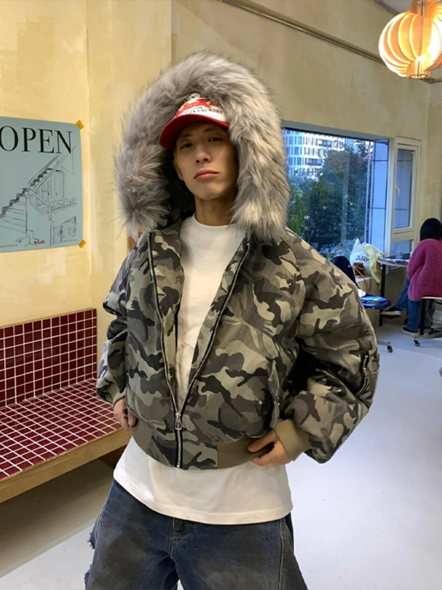 

Американская ретро-куртка из хлопка с камуфляжным принтом, мужская зимняя куртка с капюшоном Mountain Eagle, пуховик-бомбер, хлопковая одежда