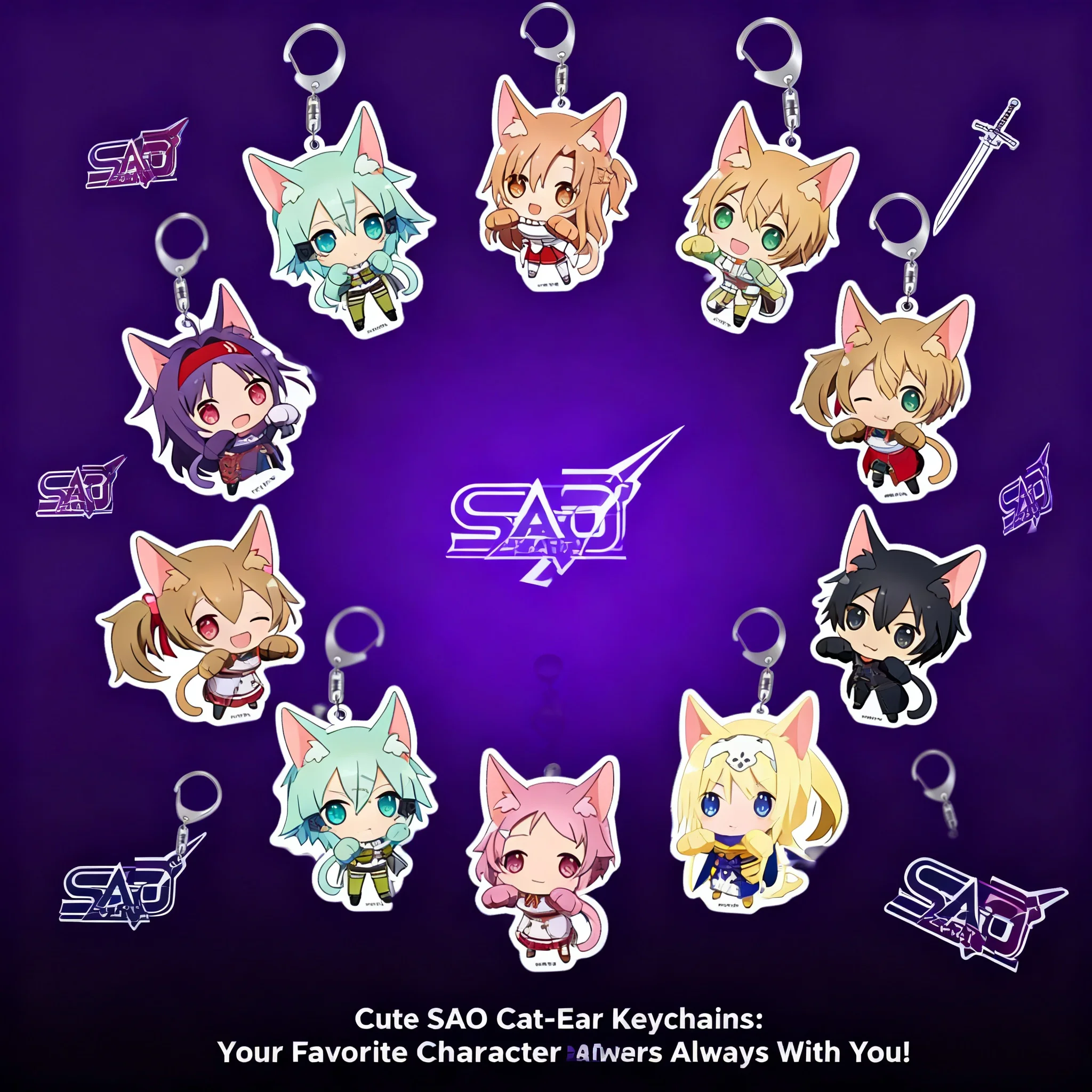 Llavero acrílico de doble cara de anime Sword Art Online, ideal para convenciones, venta al por mayor, envío directo, regalos promocionales y pequeños accesorios.