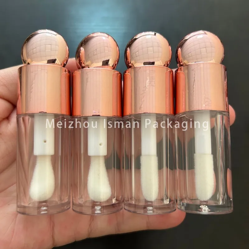 

50Pcs Unique Shape Ball Decorated Cap Lip Gloss Tubes Luxury Rose Gold Lip GlazeTube Empty Container Packaging 5ml