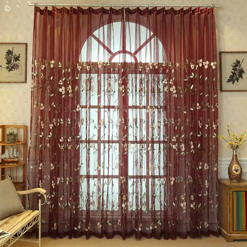 ستائر شفافة مطرزة لغرفة المعيشة نافذة تول ستائر ستائر لغرفة النوم الفاخرة الأزهار كورتينا ديكور منزلي مخصص #2