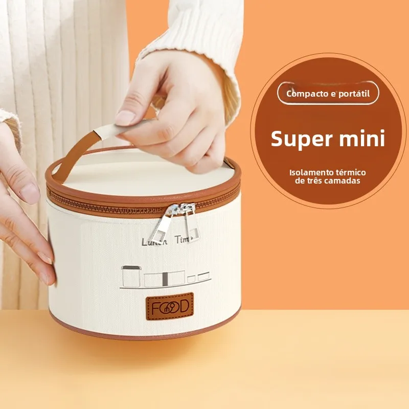 朝食用保温バッグ-ミニ丸型ランチボックス-ハンドバッグ付き-厚手アルミ箔断熱食品容器-配達バッグ