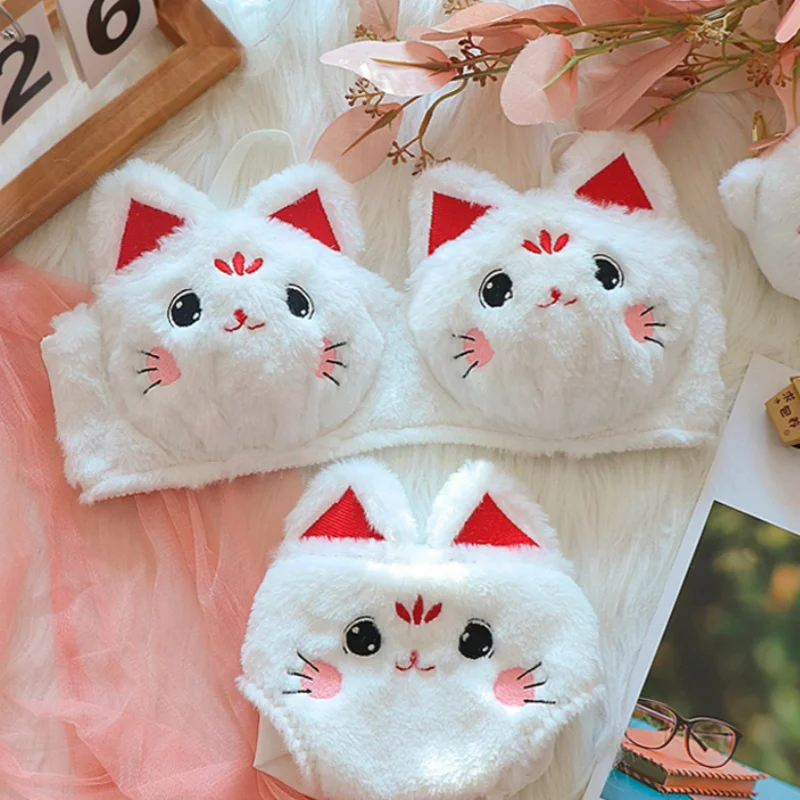 اليابان Kawaii أفخم النساء الصدرية ملخصات لطيف فتاة القط الأرنب مريحة الصدرية مجموعة الكرتون الملابس الداخلية جميلة لينة الدافئة طالب الملابس الداخلية #4