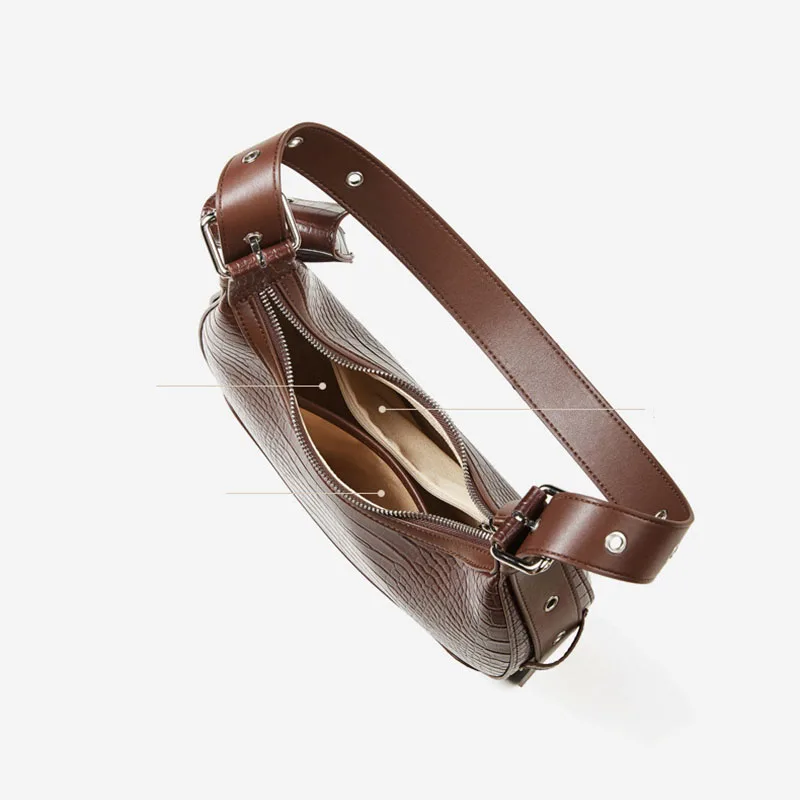 XMESSUN Women New Vintage Crocodile Pattern Underarm Bag,Soft Leather Half Moon Shoulder Bag Fashion Crossbody Commuter Bag