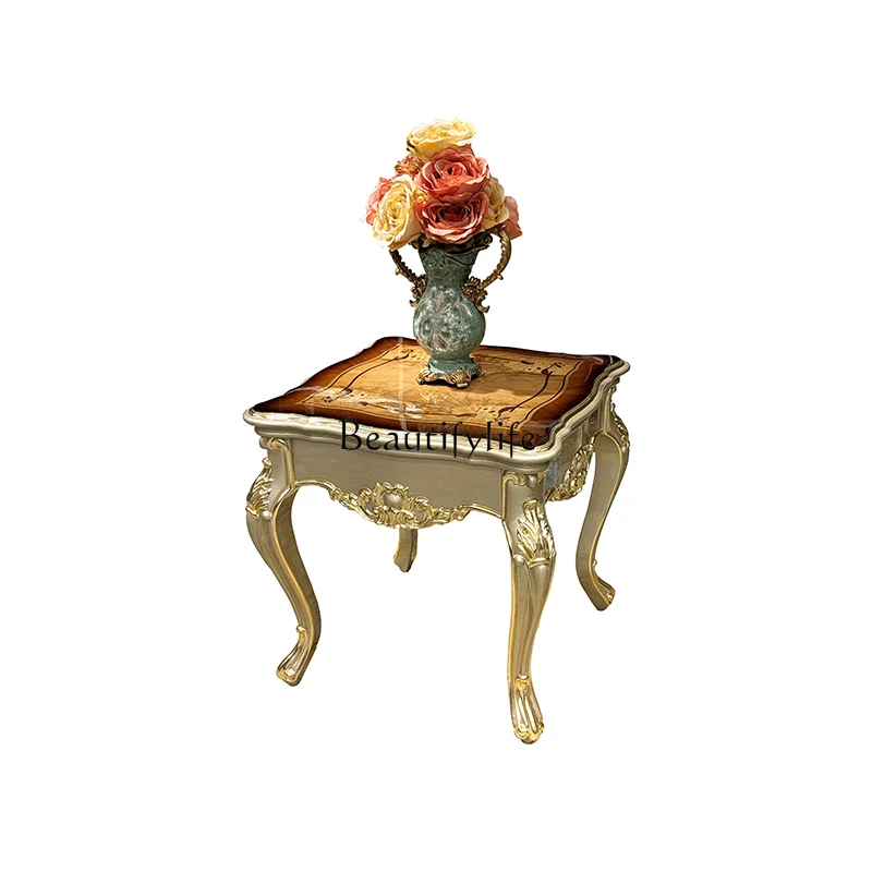 

French solid wood small coffee table, European luxury living room sofa side table