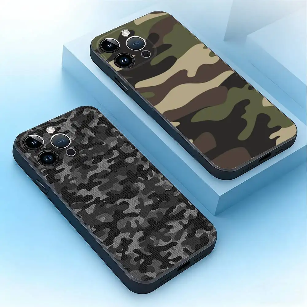 

Fashion Camouflage Phone Case For iPhone 17,16,15,14,13,12,11,Air,XR,Pro,Max,Plus,mini,SE Silicone Black Cover
