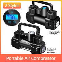 12V 150PSI Mini Air Compressor Dual Cylinder Heavy Duty Tire Inflator Car Electric Air Pump Auto Inflatable Pump with LED Light