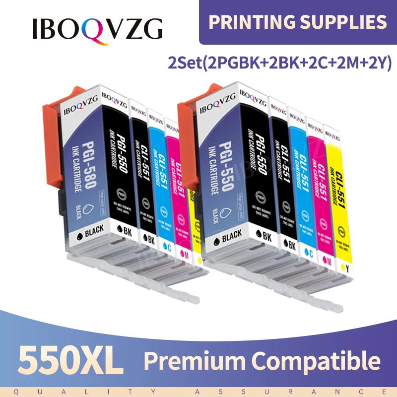 IBOQVZG 550XL 551 XL Ink Cartridge For Canon PGI 550 CLI551 Compatible For Canon Pixma MG7150 MX725 IX6850 MG5450 IP7200 Printer