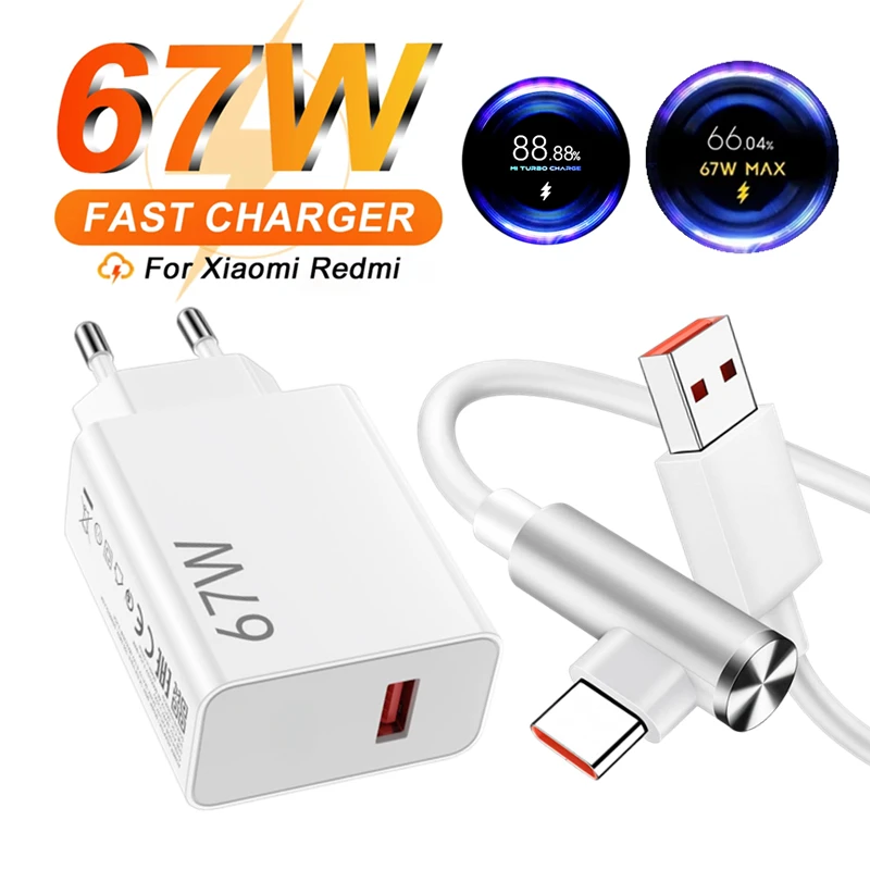 67W Fast Wall Charger 6A Type C USB Cable for Xiaomi 11 12 Lite 13T 14 Ultra Redmi Note 11T 12T 13 POCO X3 X4 X5 X6 F4 F5 M6 Pro