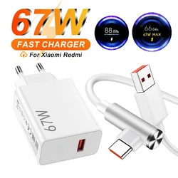 67W Fast Wall Charger 6A Type C USB Cable for Xiaomi 11 12 Lite 13T 14 Ultra Redmi Note 11T 12T 13 POCO X3 X4 X5 X6 F4 F5 M6 Pro