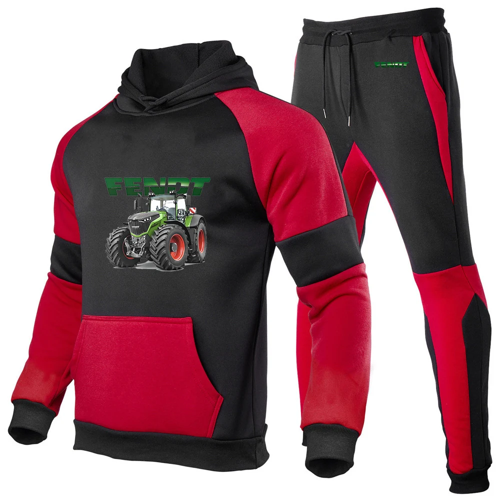 Men's 2026 Tractor FENDT Logo Print Spring Autumn Anti Collision Shirt Color Blocking Personality Fashion Hoodies Pants Suits