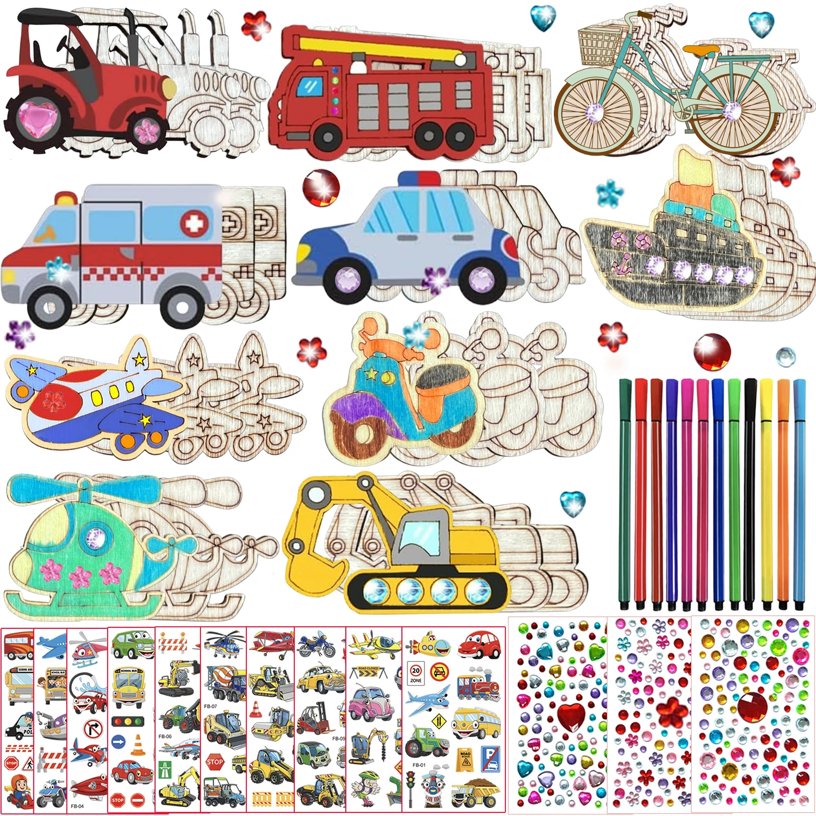 

398PCS Wood Car Craft Kit Traffic Wooden Crafts Set DIY Handmade Birthday Party Gift Suitable for Girls/Boys