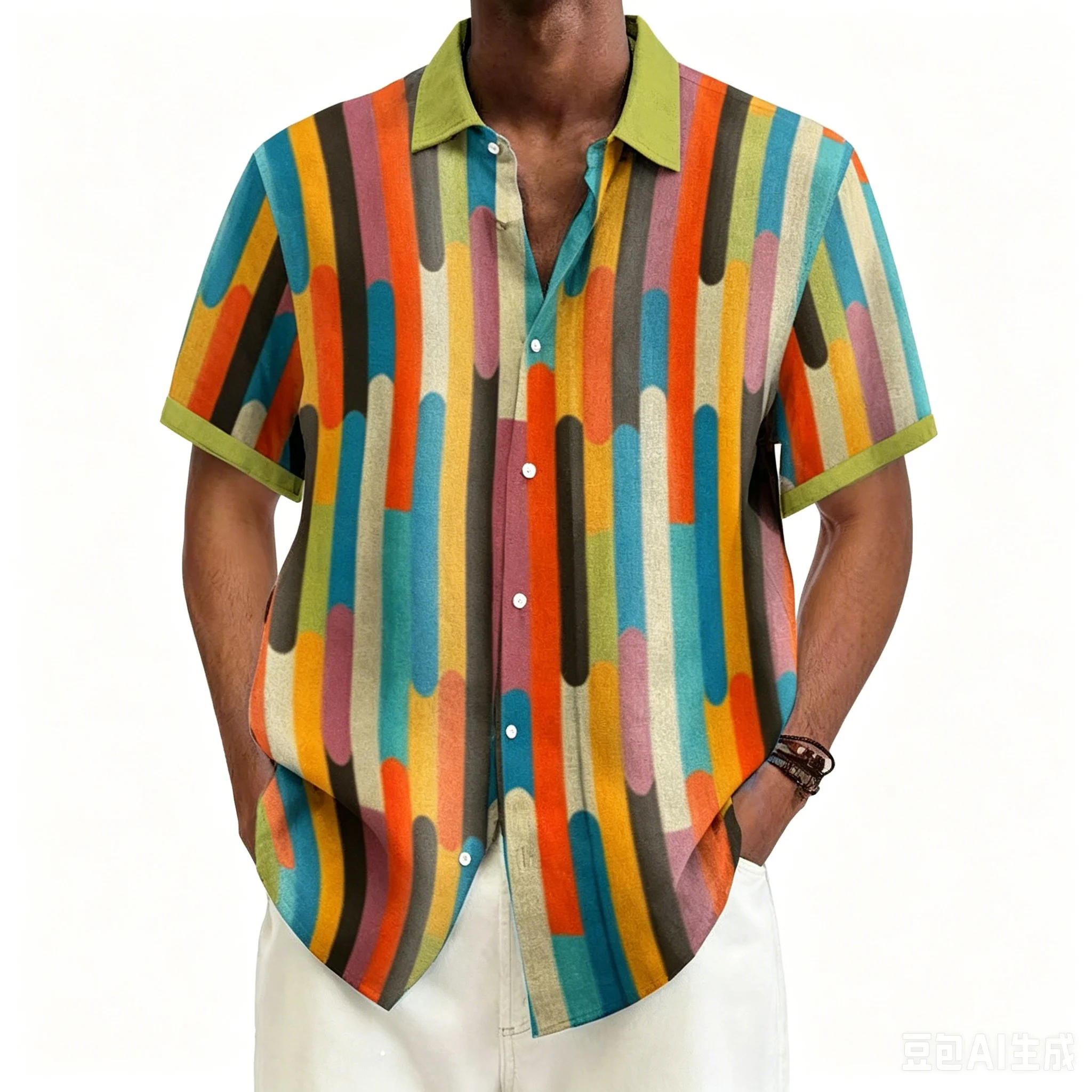 

American Street Painted Short Sleeved Macaron Polka Dot Men's Stage Travel Cardigan