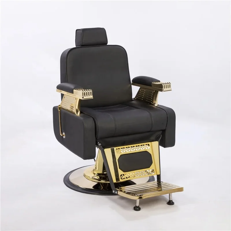 Yapin High Quality Classic Golden Hydraulic Reclining Salon Man Barber Chair