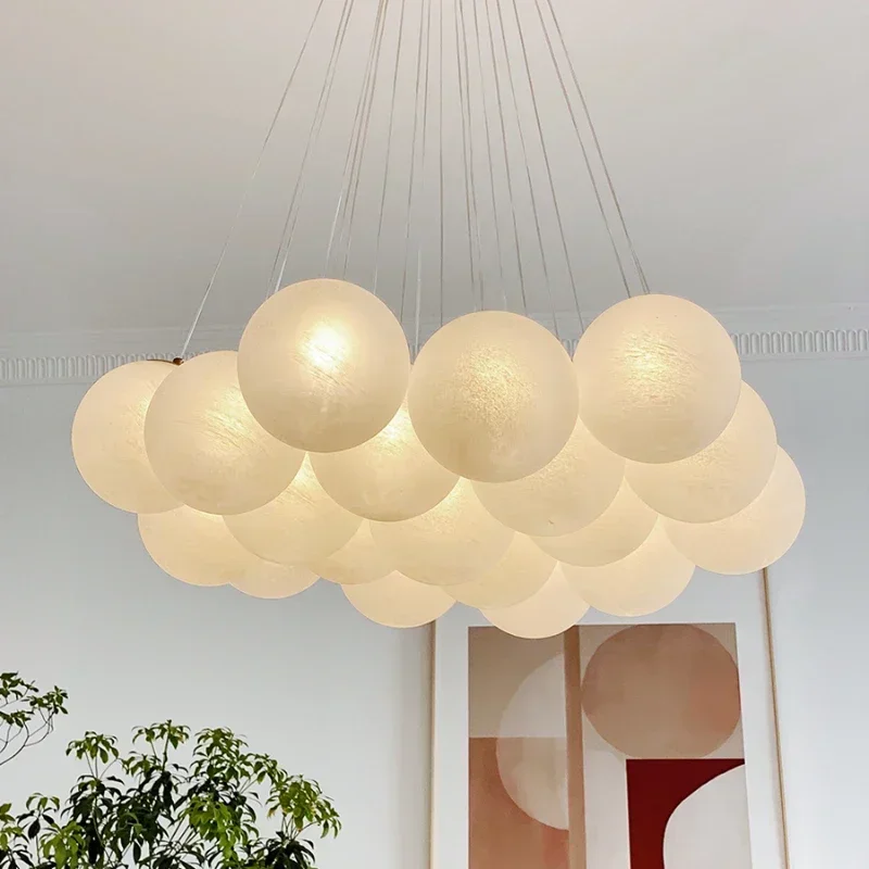 Modern Cream Style White Glass Ball Chandelier Ceiling Modern Minimalist Magic Bean Lantern-style Hanging Lamp Lighting Fixture