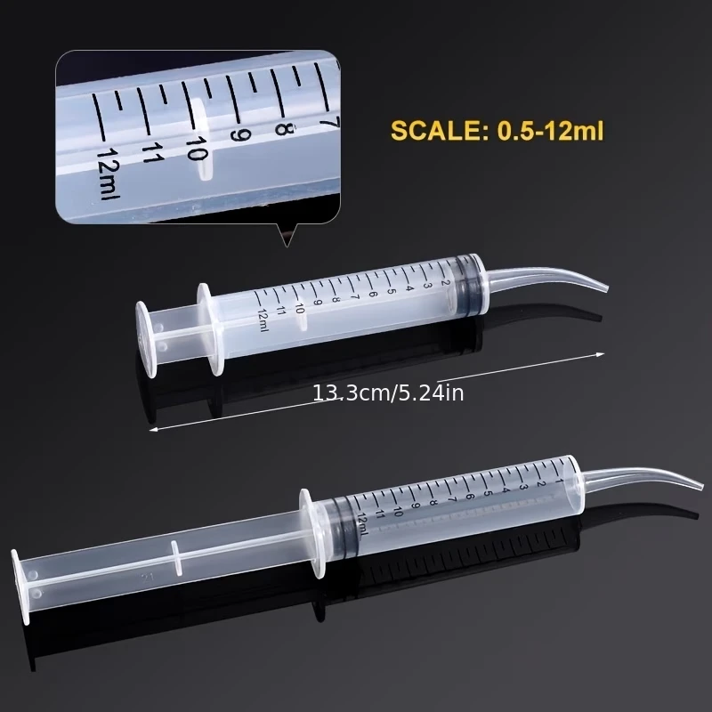 20Pcs Curved Mouth Feeding Syringe 12ml with Clear Scale, Hand-Feeding Syringe for Baby Birds and Parrots, Feeding and Rinsing Tool for Cats, Dogs, and Small Pets