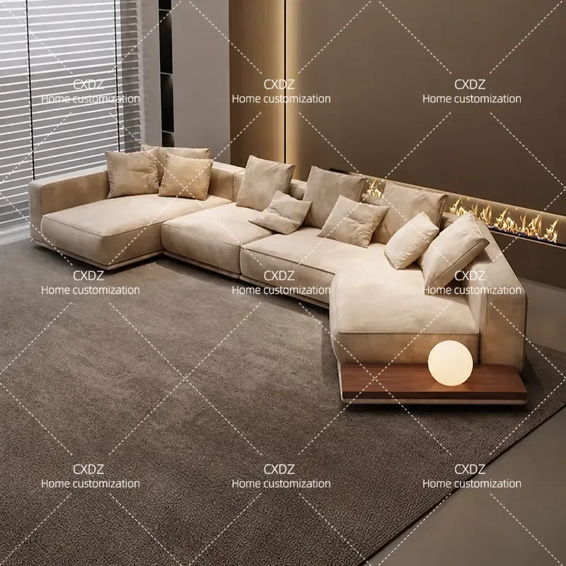 Cotton Linen Fabric Sofa Italian Minimalist Large Corner Module Combination for Villa Apartment High End Sectional Couch