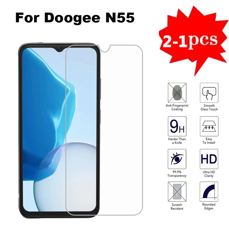 ฟิล์มกระจกนิรภัยสำหรับ N50s Doogee 2-1ชิ้นฟิล์มโทรศัพท์สำหรับ vidrio Doogee N55 Pro N50 Pro N 55 N 50 N เคสกระจก