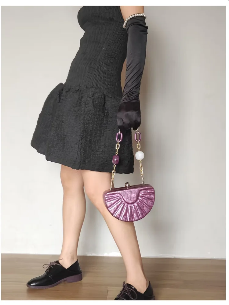 Luxury Women Pearl Purple Acrylic Evening Bag Handmade Vintage Shell Shape Party Bag wholesale