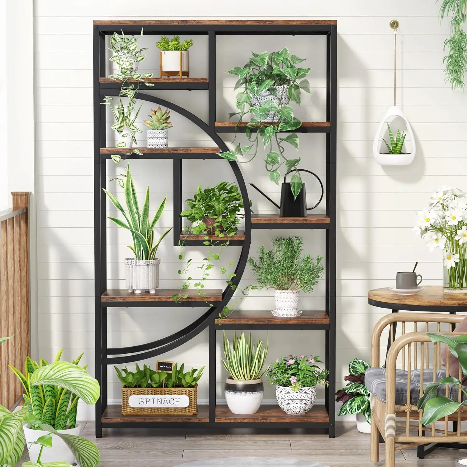 Tribesigns Bookshelf Industrial 5 Tier Etagere Bookcase، أرفف كتب طويلة قائمة بذاتها، منظم تخزين الرف مع 9-Op