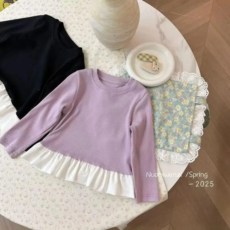 Bild 4: Kawaii Mädchen Langarm-T-Shirt Frühling Herbst Mode Pullover Tops Vielseitiges Kinder-Unterhemd Süße Spitzen-T-Shirts