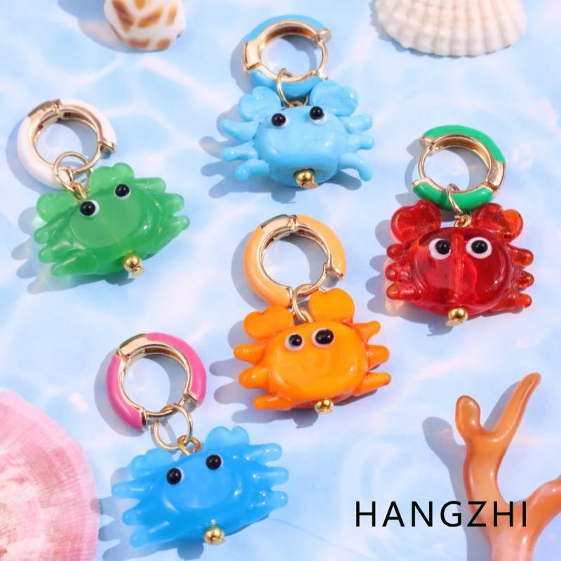 Hangzhi Ines Color Ceramic Crab Earrings Cute Glazed Sea Creature Earrings Cart…