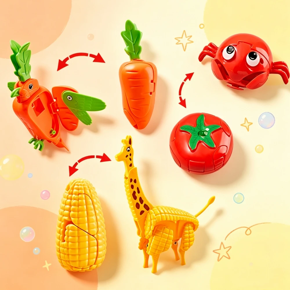 Kids Manual Vegetable To Animal Toy Transformation Puzzle Toy Fruit And Vegetable Animal Model Education Interactive Cognition