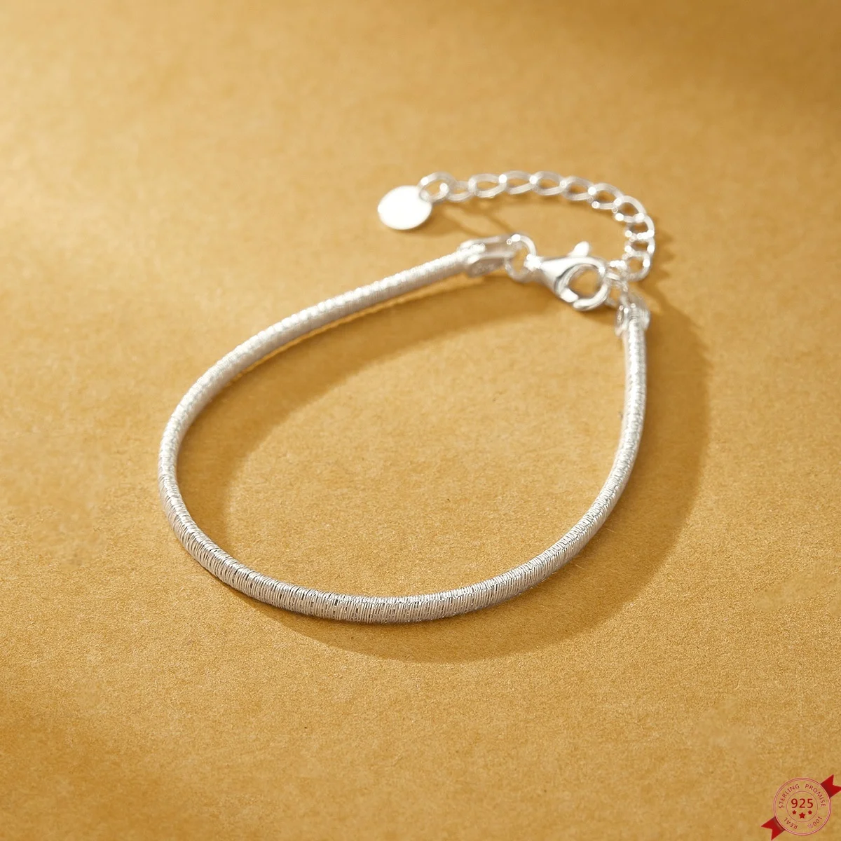 S925 Sterling Silver Bracelets for Women Surface Texturing by Wire Drawing Gilded Wrapping Bangle Fashion Jewelry Wholesale