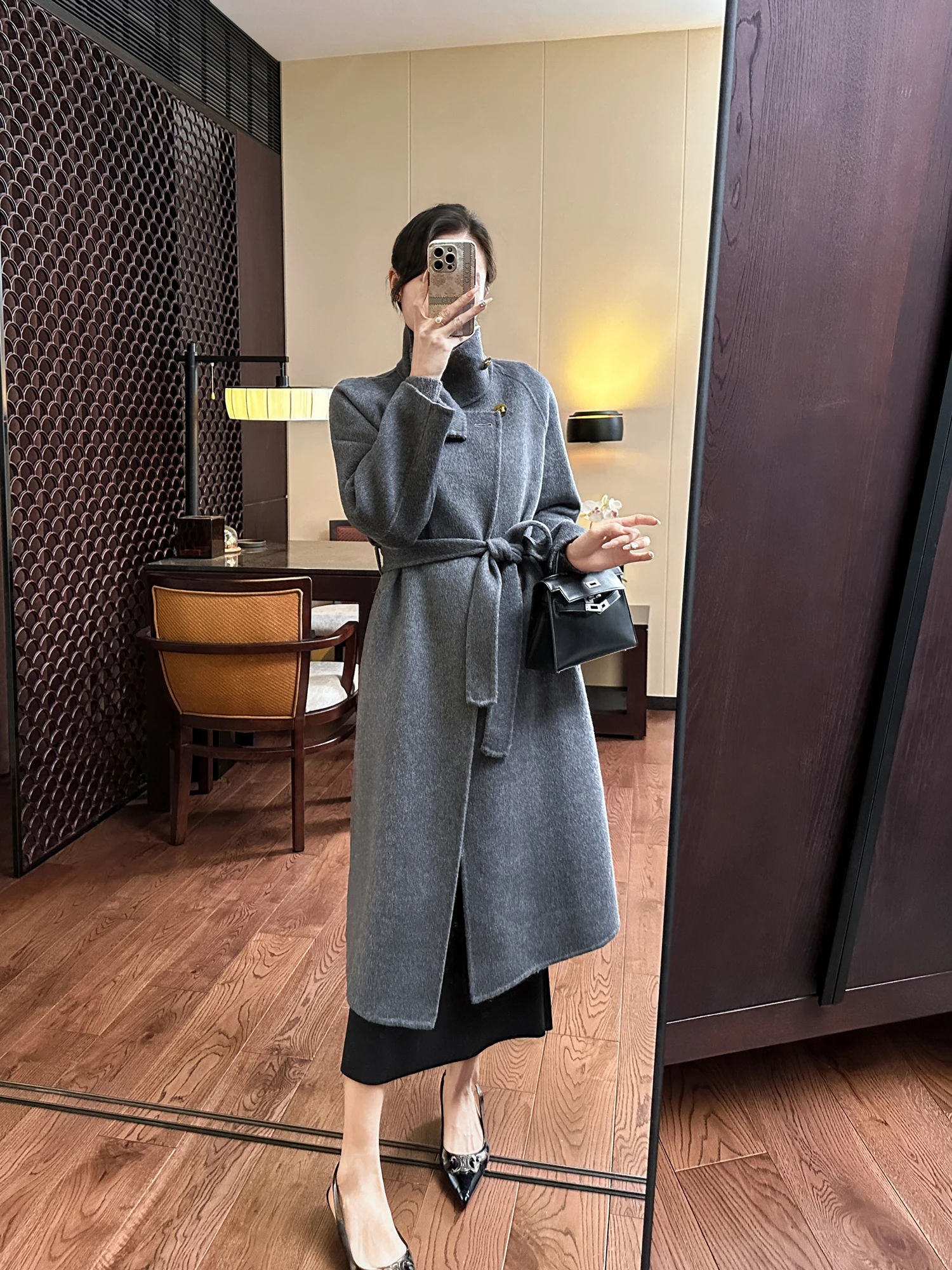 

Двустороннее шерстяное пальто Ele ey с поясом на талии и воротником-стойкой для женщин от YOU SEE: Роскошь, тепло и стиль для поездок на работу