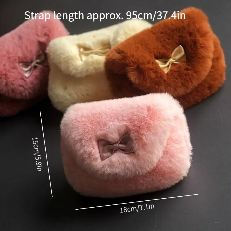 1PC Plush Small Bag Winter Fashion Bow Hair Shoulder Messenger Coin Purse Holiday Gift